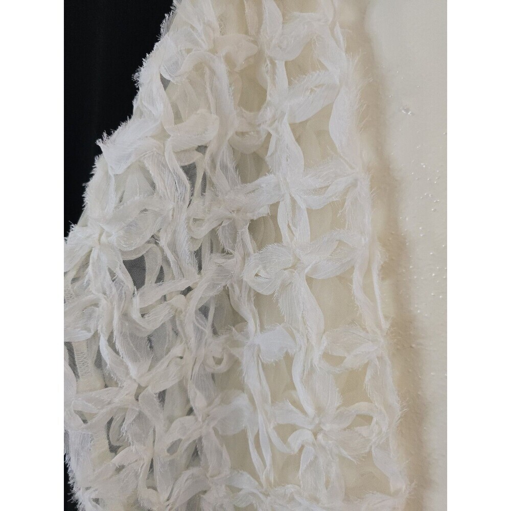 Chico's Mesh Applique Sleeve Blouse Womens Size 1 Medium Black Ivory Elegant Top - Picture 8 of 13